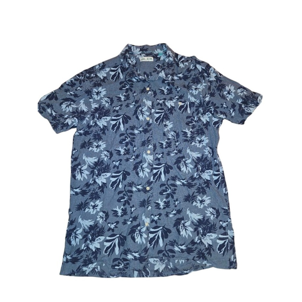 Tenth Ocean Mens Medium Blue Floral Button Down Short Sleeve Shirt Tropical